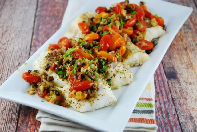 Fish tapenade plated